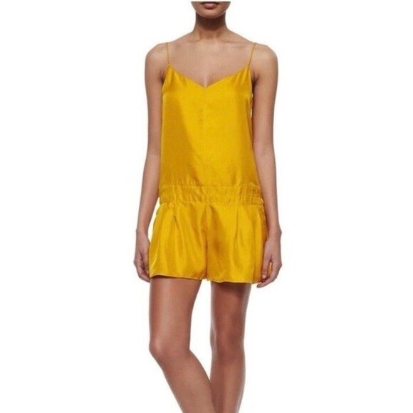 Rag & Bone Old Gold 100 % Silk Dune Romper sz 2 Spaghetti Straps Satin Pockets - Picture 11 of 12